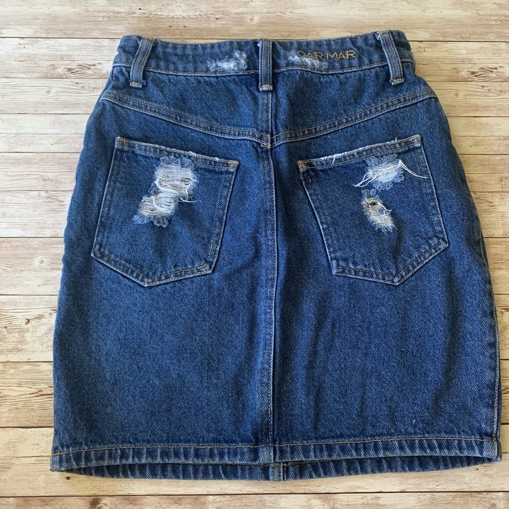 LF Carmar High Rise Distressed Jean Denim Skirt - Picture 5 of 9